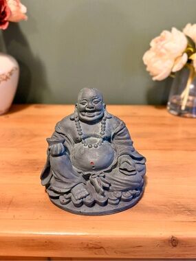 Vintage Happy Buddha Sculpture Chalkware Figurine Zen Meditation Decor